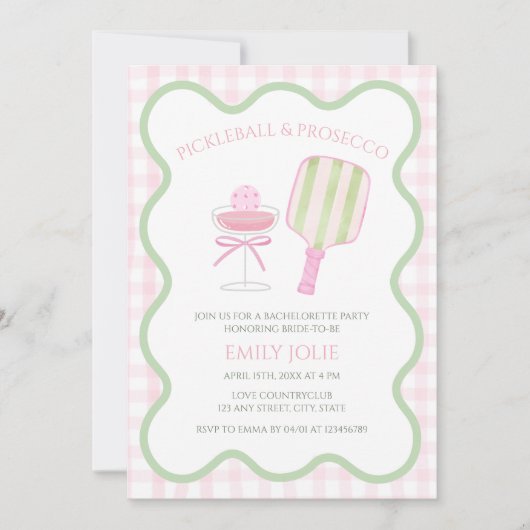 Pickleball & Prosecco Preppy Modern Bachelorette Einladung (Vorderseite)