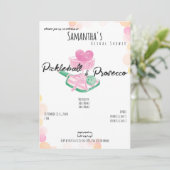 Pickleball & Prosecco Retro Paare Brautparty Einladung (Stehend Vorderseite)