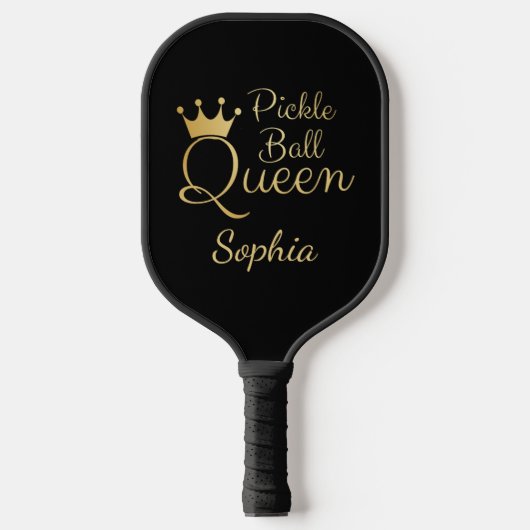 Pickleball Queen Black and Gold mit Namen Schläger (Vorderseite)