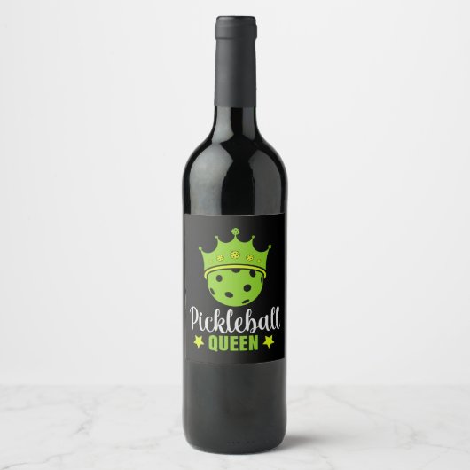 Pickleball Queen Funny Pickle Ball Queen Weinetikett (Vorderseite)