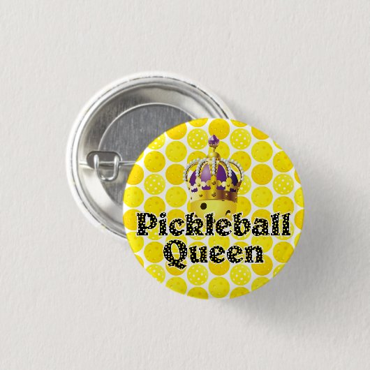 Pickleball Queen - Gelbe Pickleball-Krone Button (Vorne & Hinten)
