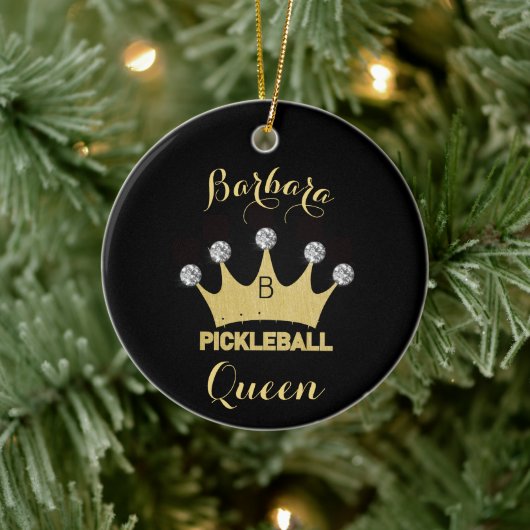 Pickleball Queen Glam Glitz Monogram Name Gold Keramik Ornament (Baum)