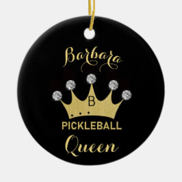 Pickleball Queen Glam Glitz Monogram Name Gold Keramik Ornament