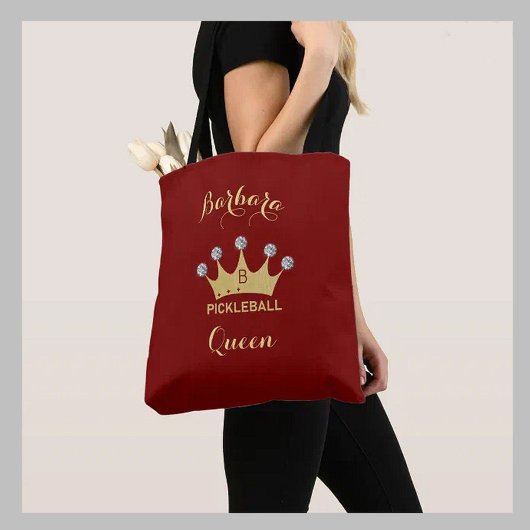 Pickleball Queen Glam Glitz Monogram Name Gold Tasche