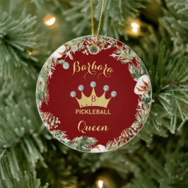 Pickleball Queen Glam Glitz Monogram Name Keramik Ornament