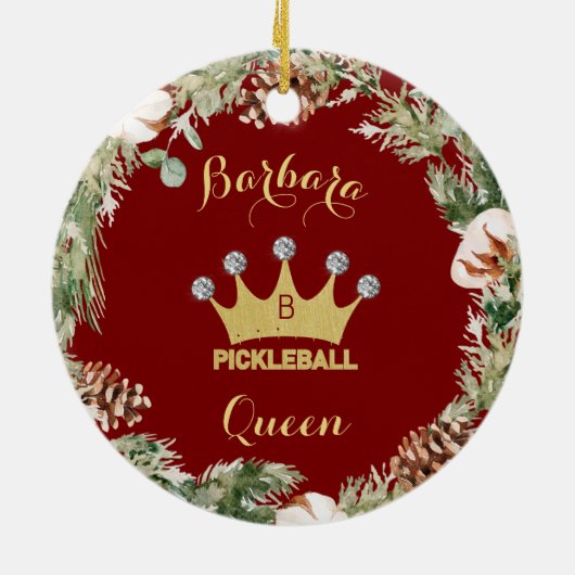 Pickleball Queen Glam Glitz Monogram Name Keramik Ornament (Hinten)