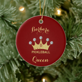 Pickleball Queen Glam Glitz Monogram Name Keramik Ornament