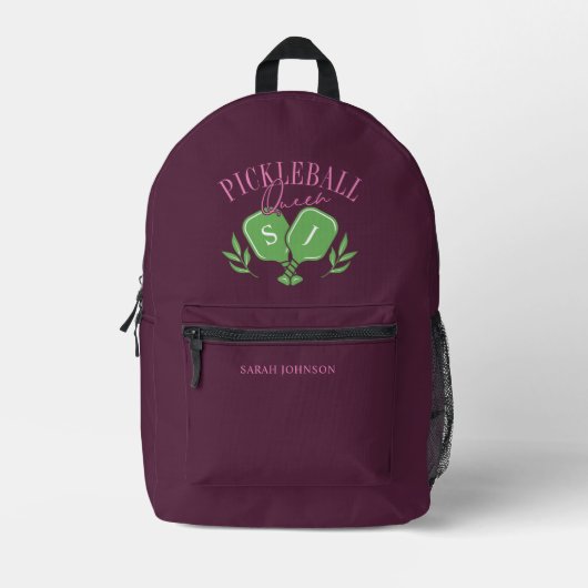 Pickleball Queen Logo Monogram Individuelle Name Bedruckter Rucksack (Vorderseite)