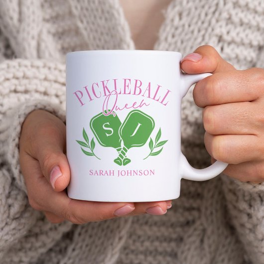 Pickleball Queen Logo Monogram Individuelle Name Kaffeetasse