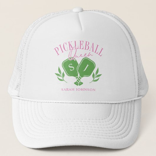 Pickleball Queen Logo Monogram Individuelle Name Truckerkappe (Vorderseite)