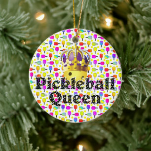 Pickleball Queen Yellow Ball in Crown Colorful Keramik Ornament