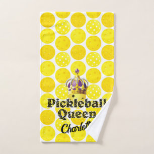 Pickleball Queen Yellow Ball in Crown Personalisie Handtuch