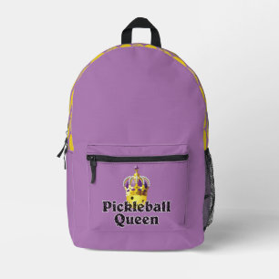 Pickleball Queen Yellow Ball Lila Goldkrone Bedruckter Rucksack