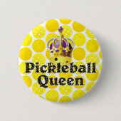 Pickleball Queen Yellow Ball Tragekrone Lila Button (Vorderseite)