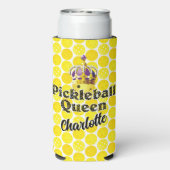 Pickleball Queen Yellow Ball Tragekrone Lila Selters Dosenkühler (Seltzer Rückseite)