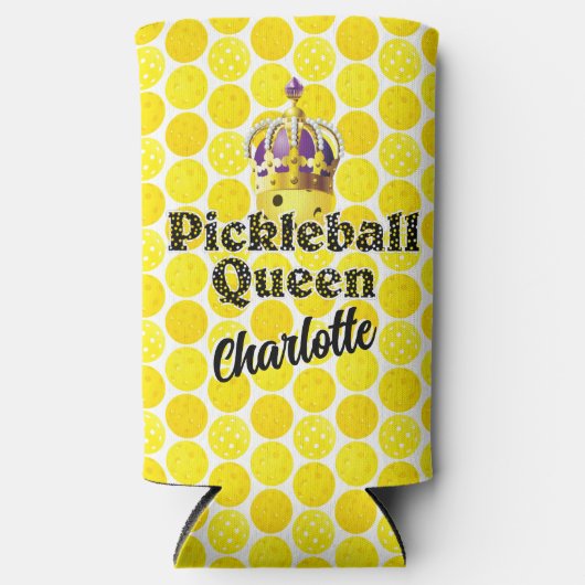 Pickleball Queen Yellow Ball Tragekrone Lila Selters Dosenkühler (Vorderseite)