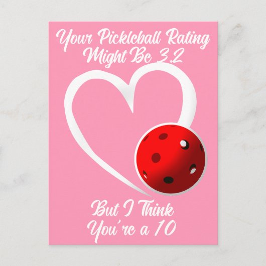 Pickleball Rating Valentine Heart Red Pink Postkarte (Vorderseite)