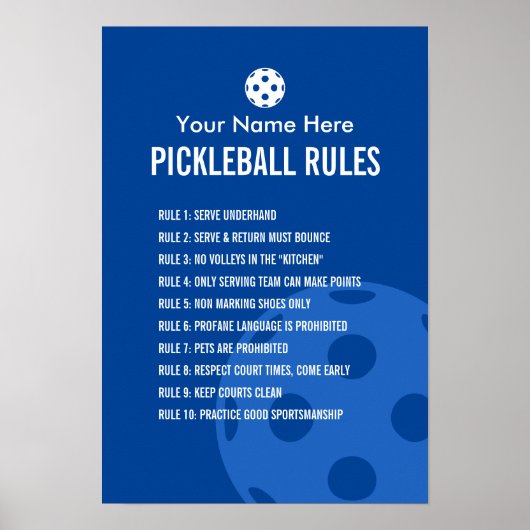 Pickleball-Regeln und Etikettenschild Poster (Vorne)