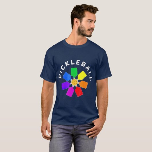 Pickleball-Regenbogendesign T-Shirt (Vorne ganz)