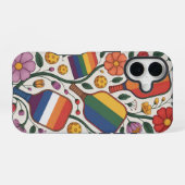 Pickleball-Regenbogenflagge-Paddles mit Blumen iPhone 16 Hülle (Rückseite (Horizontal))