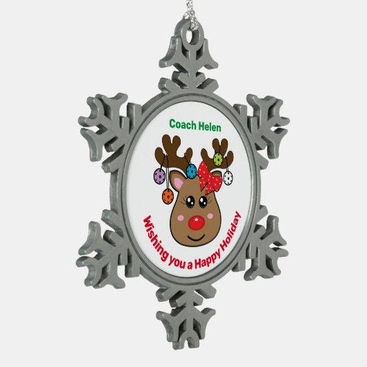 Pickleball Reindeer 🎄 Snowflake Weihnachten Schneeflocken Zinn-Ornament (Links)