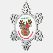 Pickleball Reindeer 🎄 Snowflake Weihnachten Schneeflocken Zinn-Ornament (Rechts)