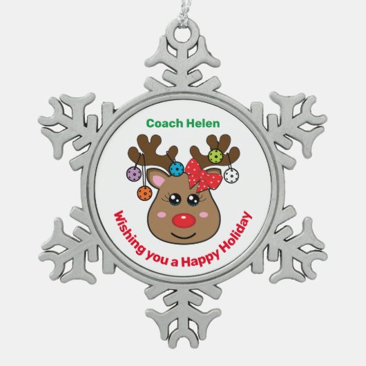 Pickleball Reindeer 🎄 Snowflake Weihnachten Schneeflocken Zinn-Ornament (Vorderseite)
