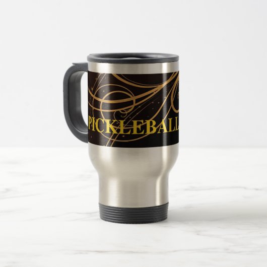 Pickleball Reise-Tasse mit gelbem Pickleball Reisebecher (Vorderseite Links)