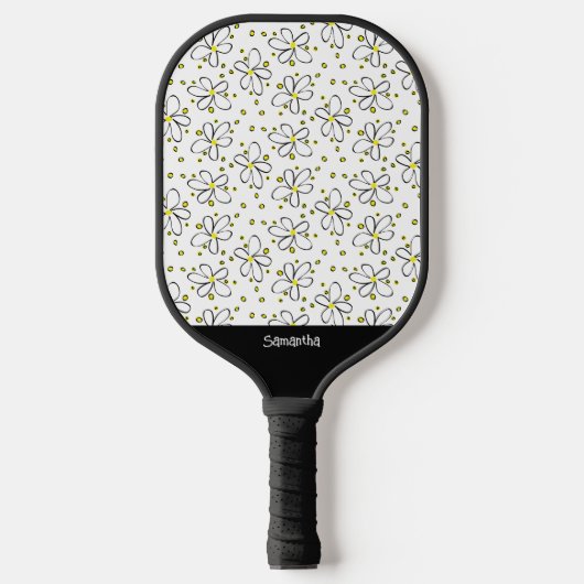 PIckleball Retro Daisy Blume Gelber Polka Dot Schläger (Vorderseite)