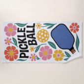Pickleball Retro Floral Paddle Beach Handtuch (Vorderseite)