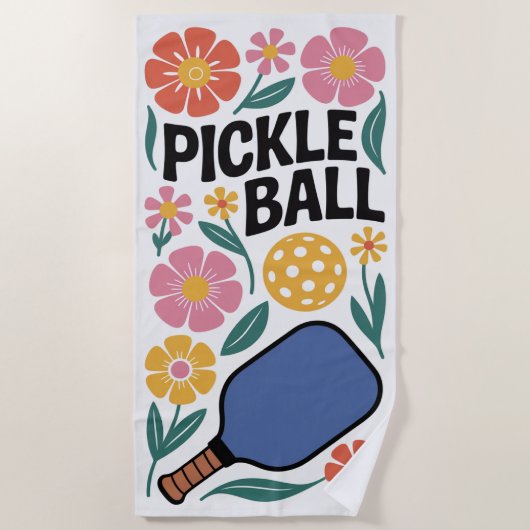 Pickleball Retro Floral Paddle Beach Handtuch (Vorderseite)