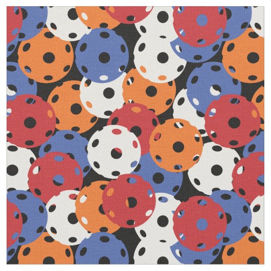 Pickleball - rot, orange, wiit, blau auf schwarz stoff (Nahaufnahme)