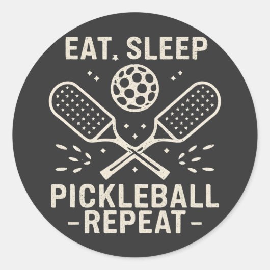 Pickleball Routine: Sleep Pickleball wiederholen Runder Aufkleber (Vorderseite)