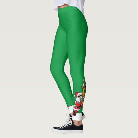 Pickleball Santa and Reindeer Christmas Cool Green Leggings (Links)