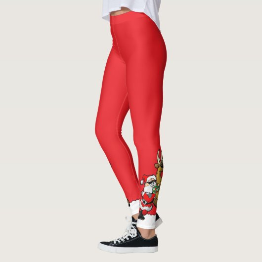 Pickleball Santa and Reindeer Christmas Cool Red Leggings (Links)
