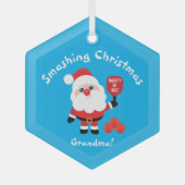 Pickleball 🎅 Santa Blue Glass Ornament (Vorderseite)