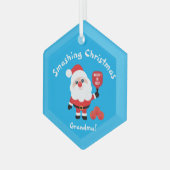 Pickleball 🎅 Santa Blue Glass Ornament (Vorderseite Links)