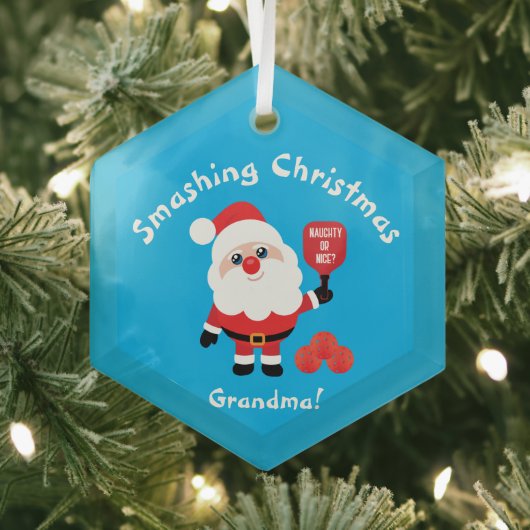Pickleball 🎅 Santa Blue Glass Ornament Aus Glas (Insitu)