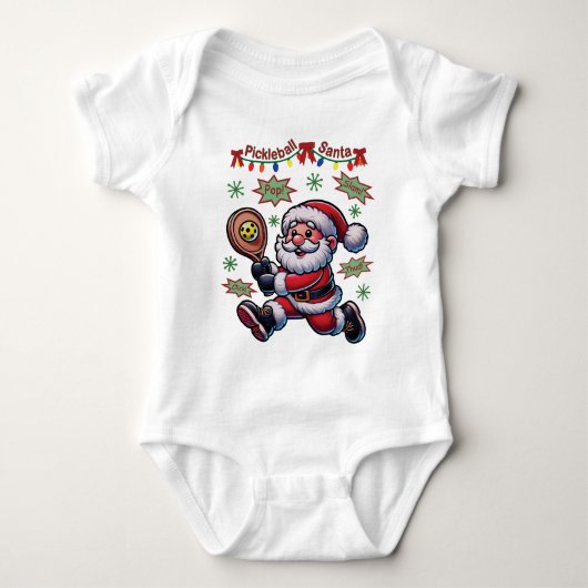 Pickleball Santa Claus Weihnachten Baby Strampler (Vorderseite)
