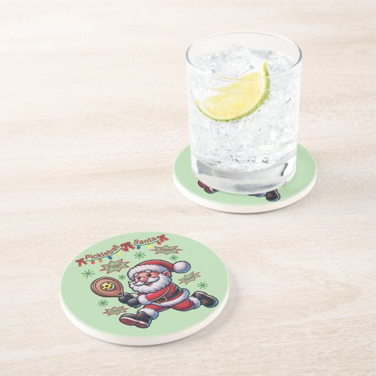 Pickleball Santa Claus Weihnachten Getränkeuntersetzer (Seite)