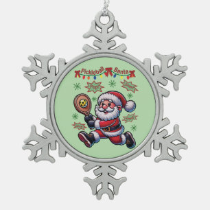 Pickleball Santa Claus Weihnachten Schneeflocken Zinn-Ornament