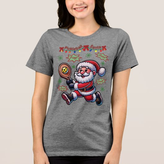 Pickleball Santa Claus Weihnachten Tri-Blend Shirt (Vorderseite)