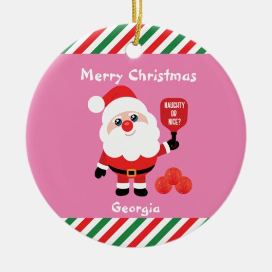 Pickleball 🎅 Santa Keramik Ornament (Vorne)