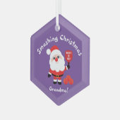 Pickleball 🎅 Santa lila Glass Ornament Aus Glas (Vorderseite Links)