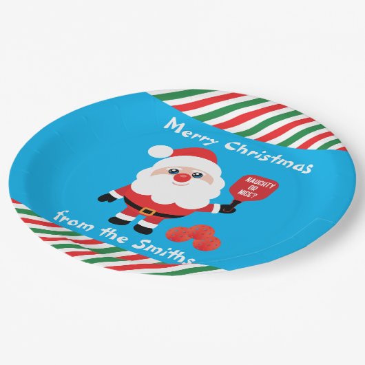 Pickleball 🎅 Santa Paper Plate Pappteller (Schrägansicht)