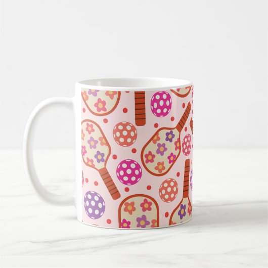 Pickleball-Schläger mit Retro-Blumenmuster Kaffeetasse (Links)