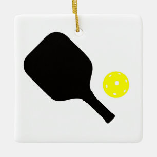Pickleball-Schläger und gelber Ball Keramikornament