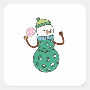 Pickleball Schneemann Lustiges Weihnachten Xmas Quadratischer Aufkleber