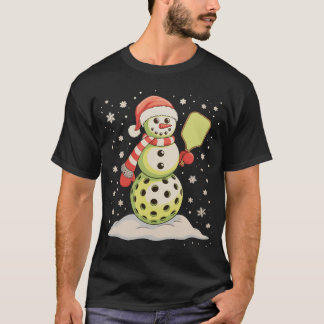 Pickleball Schneemann Santa Hut Weihnachtslichter  T-Shirt