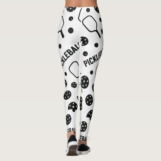 Pickleball Schwarz-Weiß-Muster Court Grafik Leggings (Rückseite)